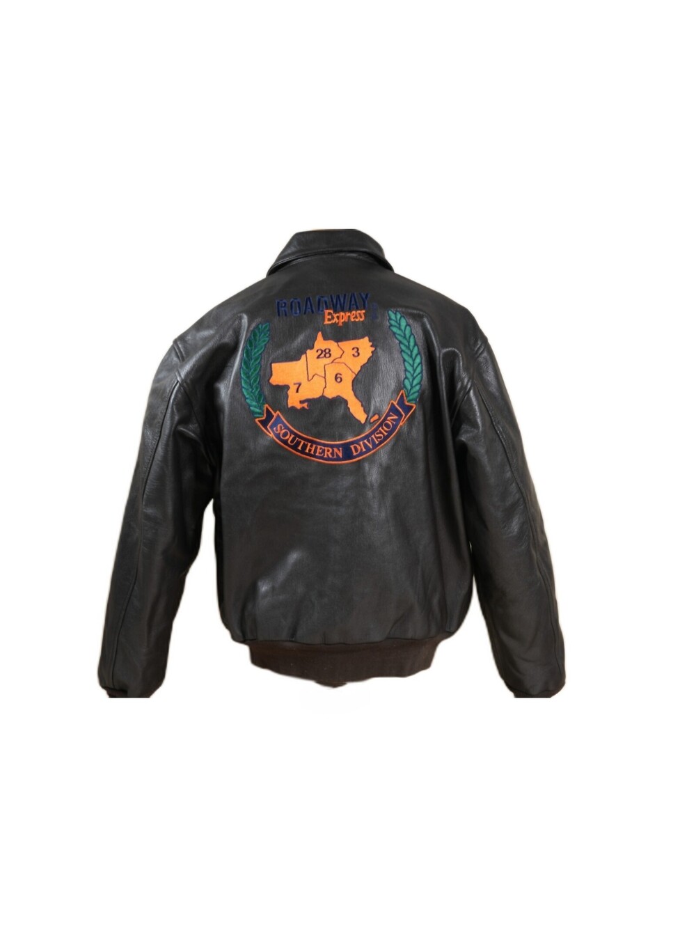 VTG Cooper A-2 Leather Flight Bomber Jacket Roadway Express Trucking Patches L